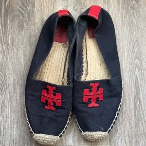 Tory Burch Black Espadrilles with Red Accents